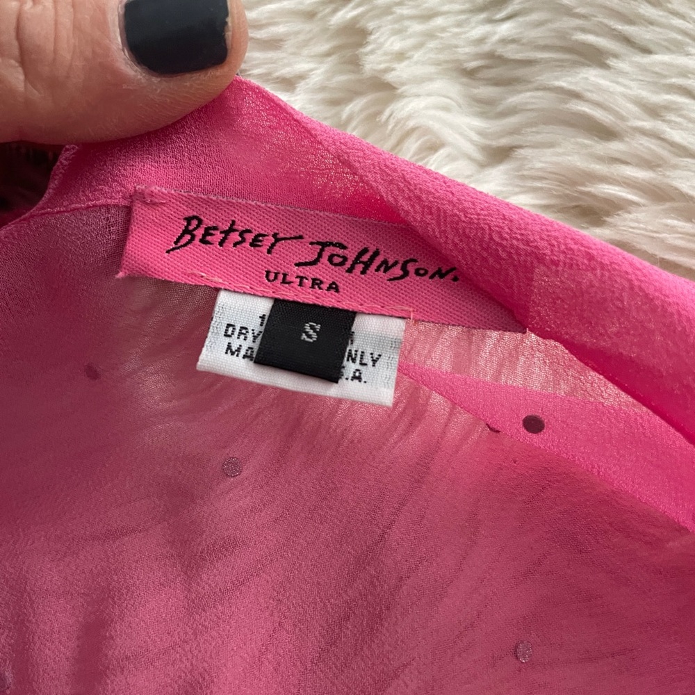 Rare Vintage 90s betsey johnson ultra pink rhinestone chiffon cape - Picture 3 of 8